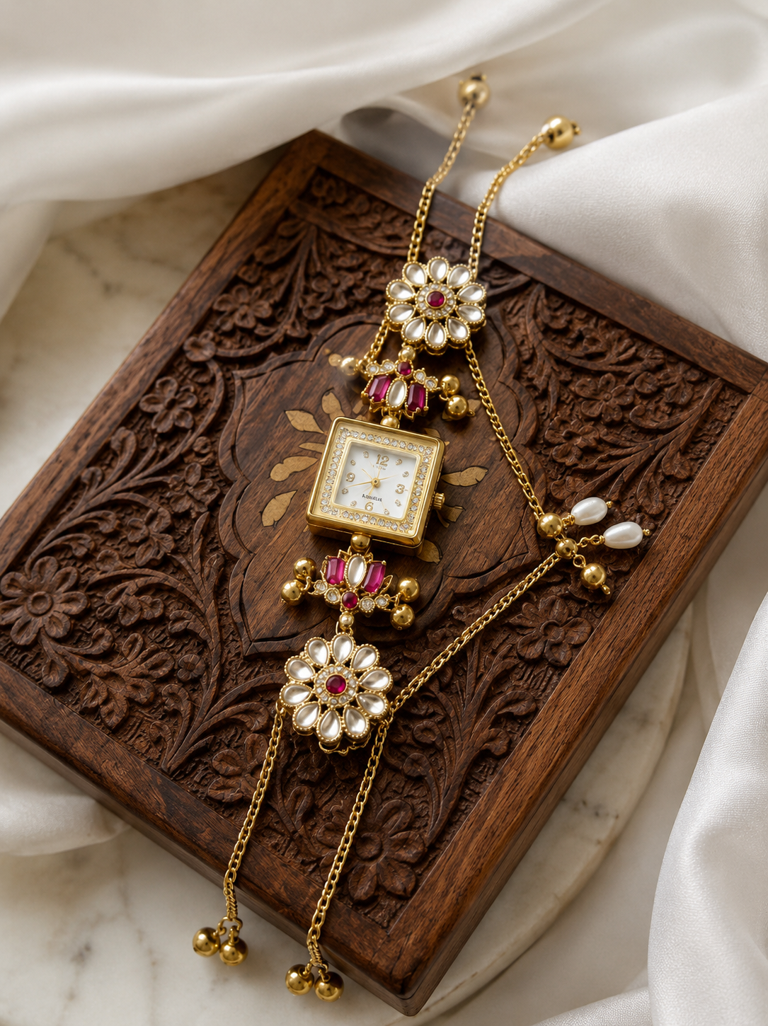 Kundan designed Watch | hand Jewelry