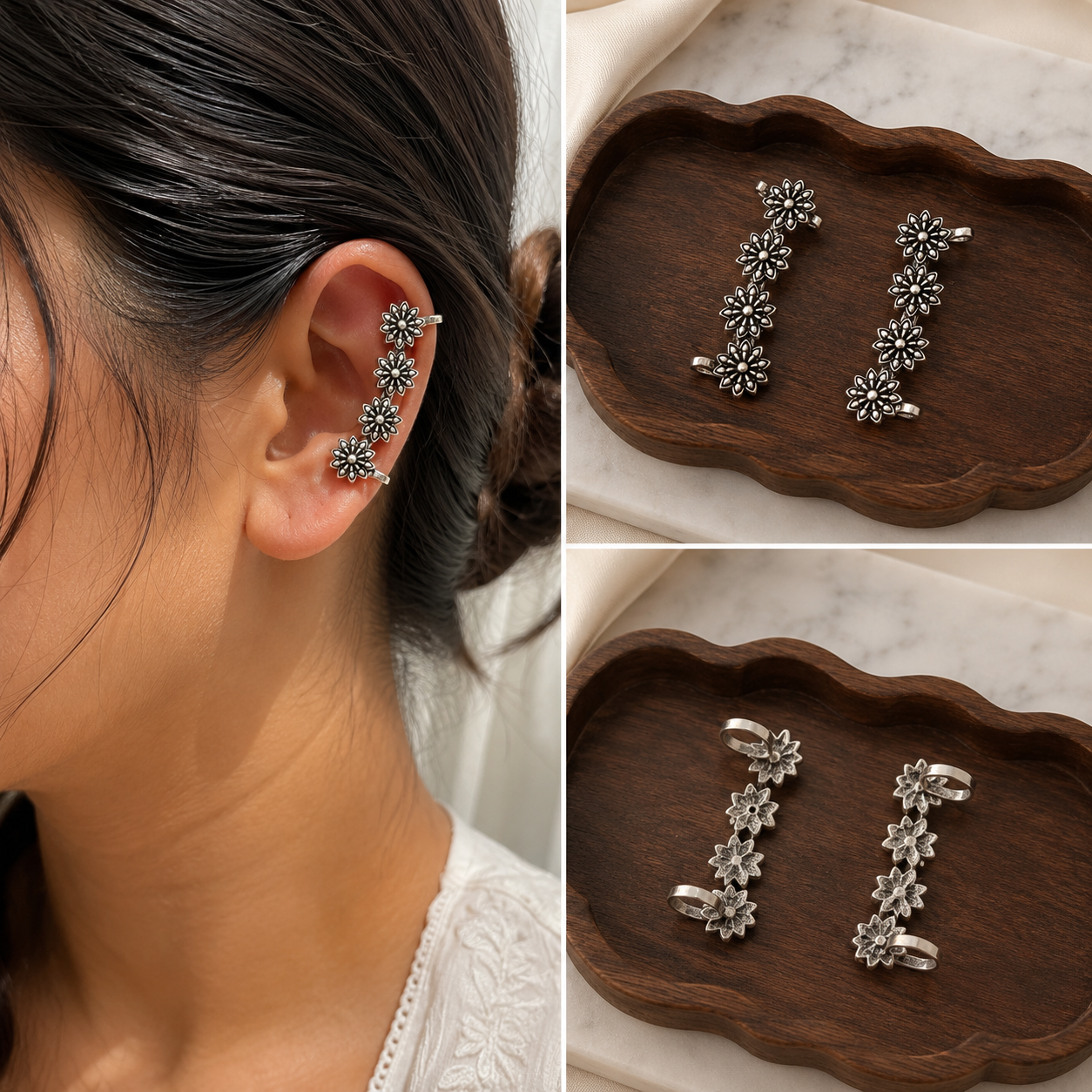 Non piercing Ear cuffs | Silver Earrings for non pierced | bugadi