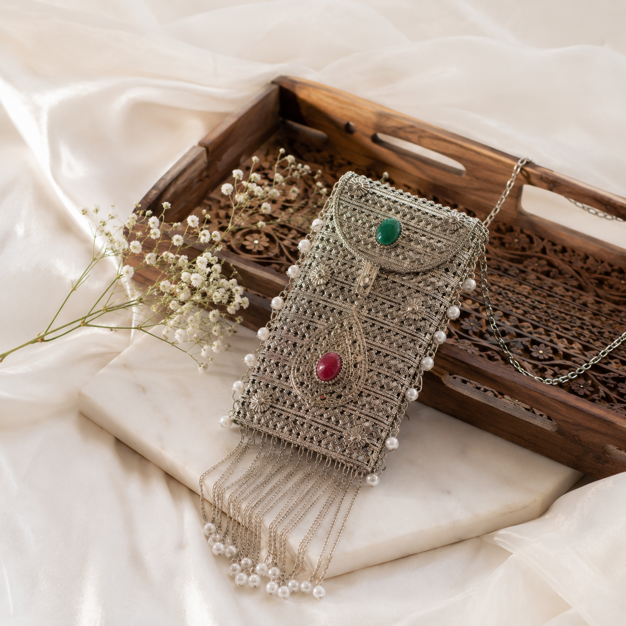 Mobile Chaandi bags | Silver Mobile purse