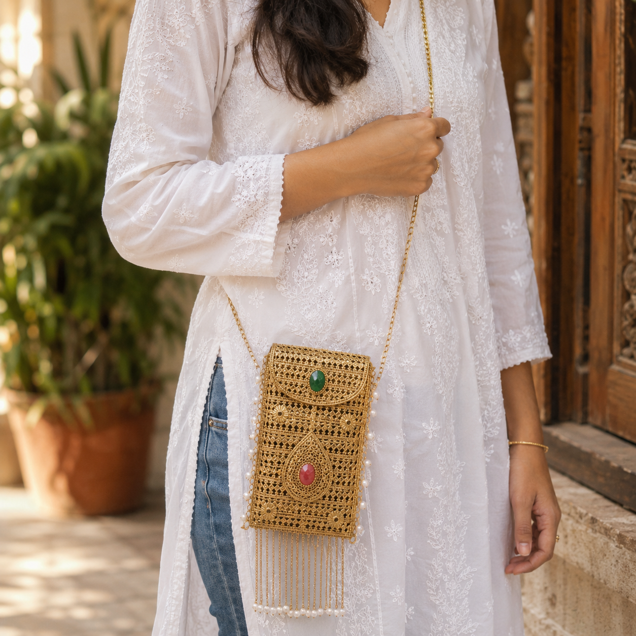 Mobile Chaandi bags | Silver Mobile purse