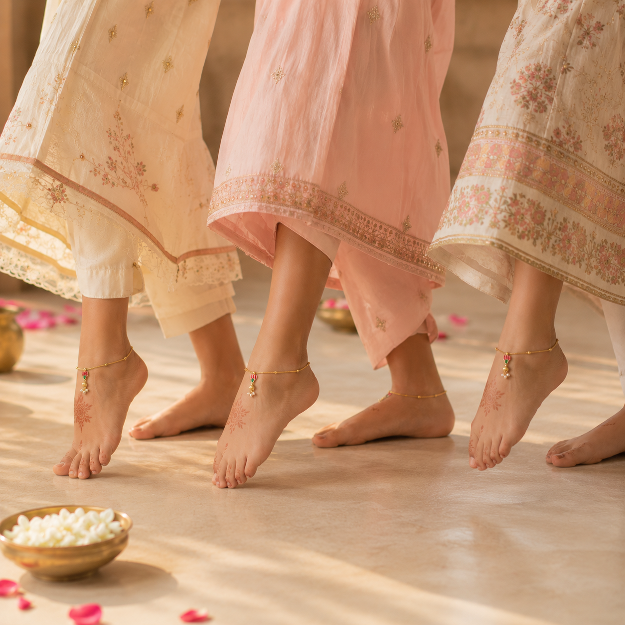 Kids Golden lotus design minimal Anklets | Payal
