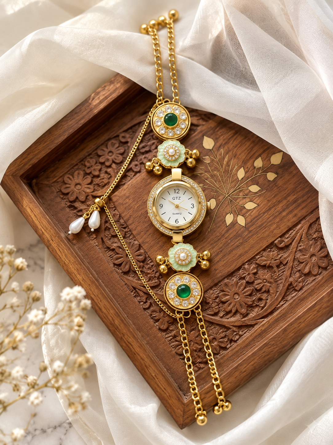 Kundan designed Watch | hand Jewelry