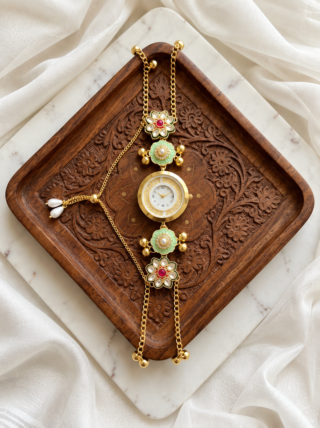 Kundan designed Watch | hand Jewelry