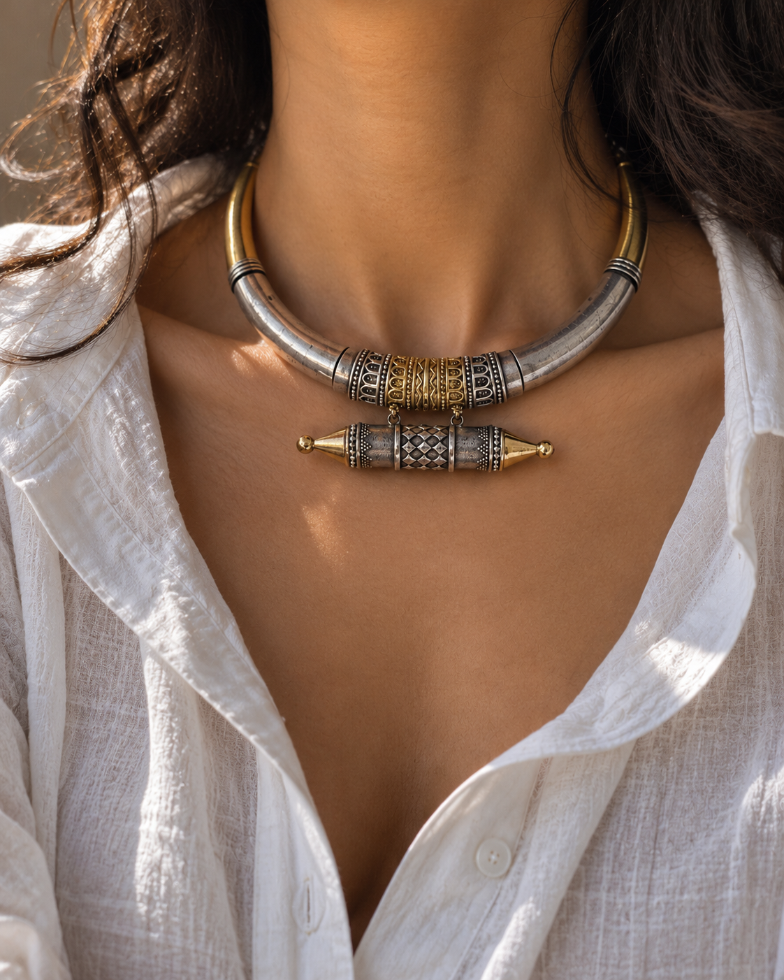 Dual tone german silver & Golden Necklace Choker Hasli styled | Traditional Jewellery | Bloom By Sushmita