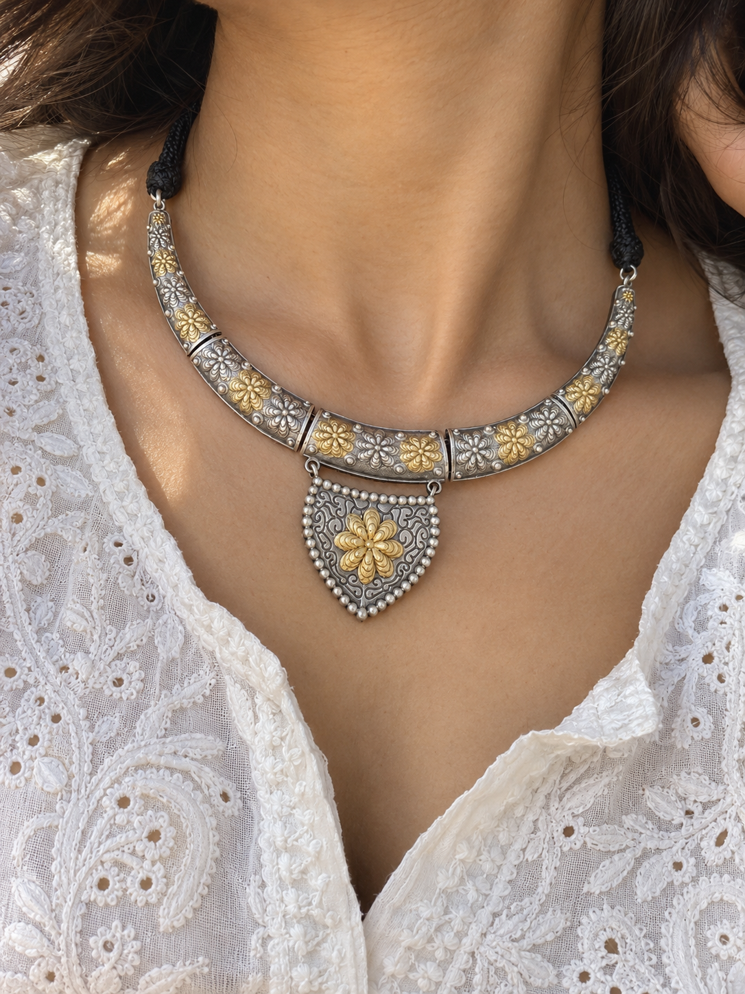 Dual tone german silver & Golden Necklace Choker Hasli styled | Traditional Jewellery | Bloom By Sushmita