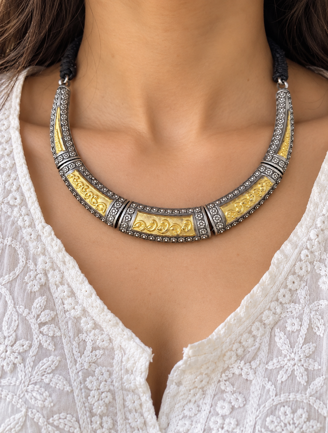 Dual tone german silver & Golden Necklace Choker Hasli styled | Traditional Jewellery | Bloom By Sushmita