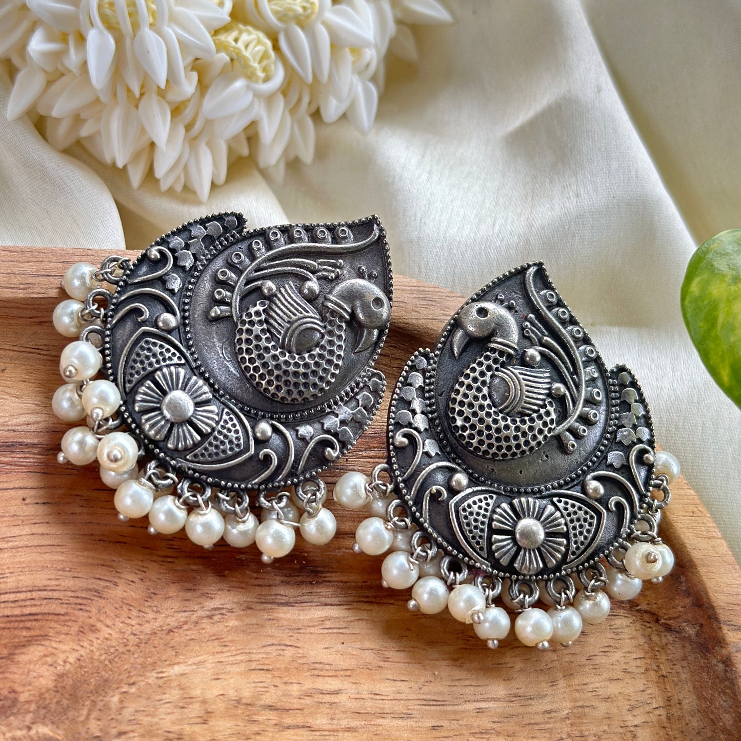 Mewad Silver Peacock Stud Earrings - Bloom - By Sushmita