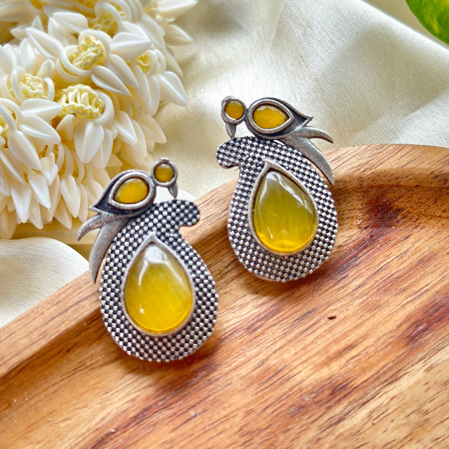 Monalisa Colourful Stone Bird Stud Earrings - Bloom - By Sushmita
