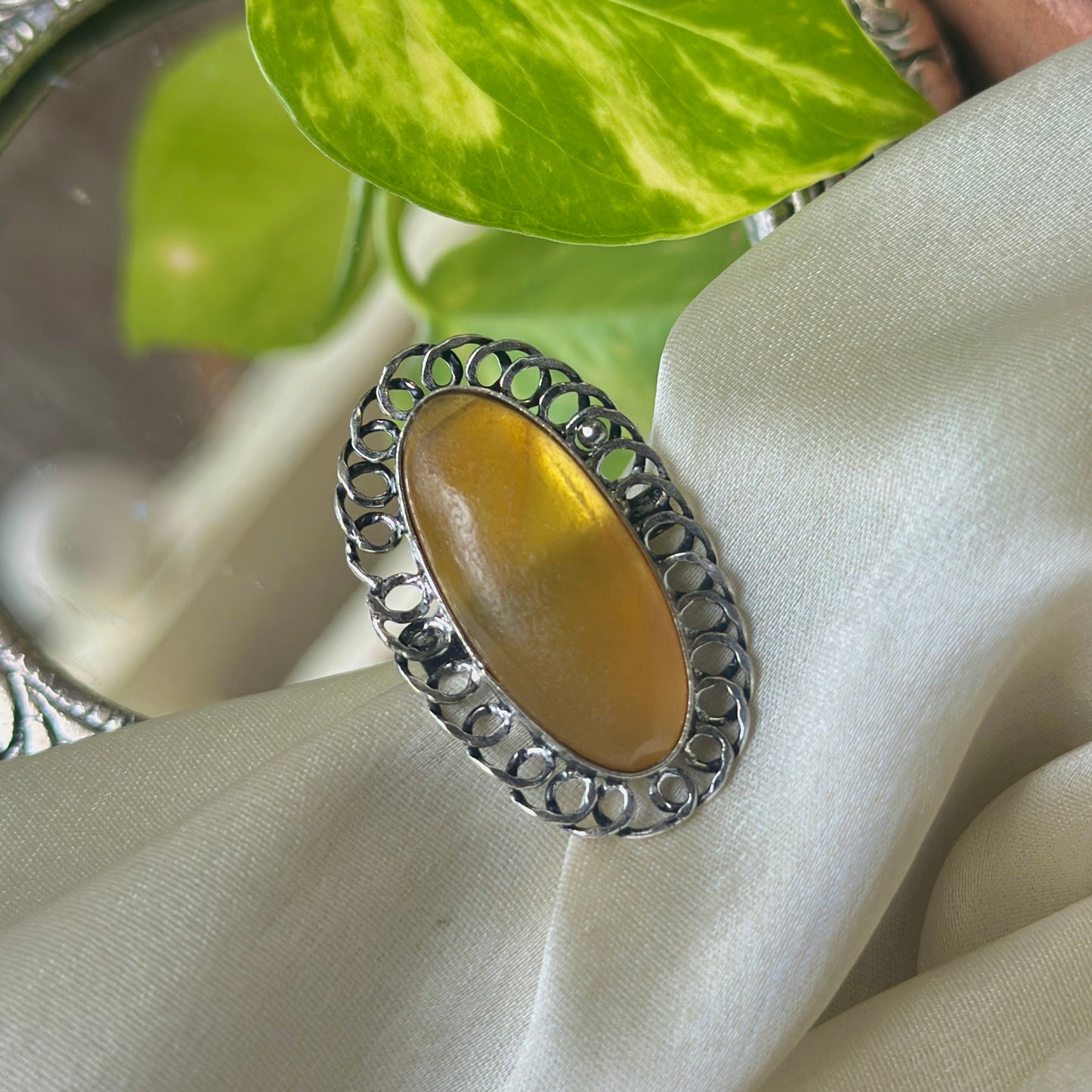 Natural Stone Adjustable Ring - Bloom - By Sushmita