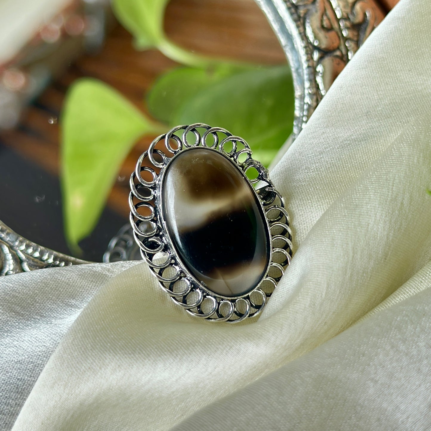 Natural Stone Adjustable Ring - Bloom - By Sushmita