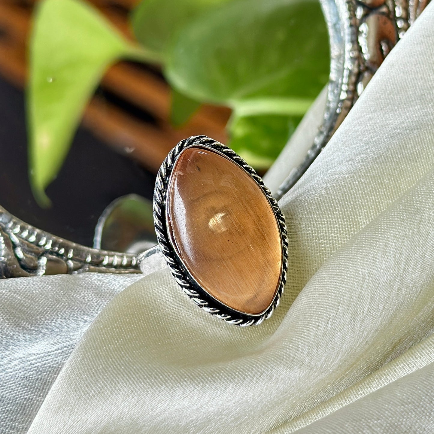 Natural Stone Adjustable Ring - Bloom - By Sushmita
