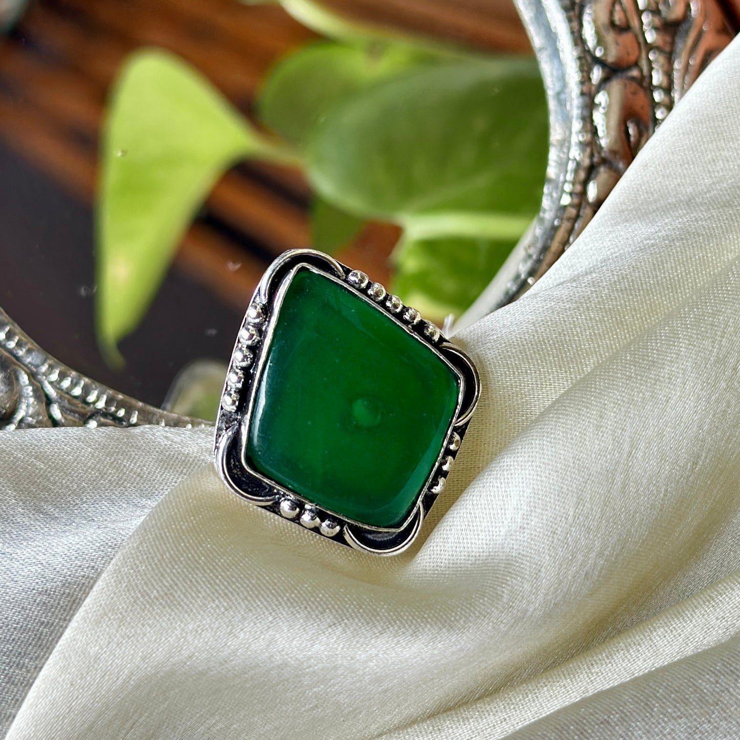 Natural Stone Adjustable Ring - Bloom - By Sushmita