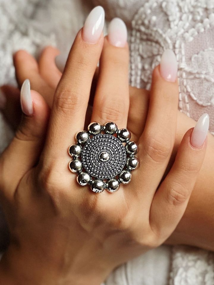 Adjustable Silver plated Ring - Bloom - By Sushmita