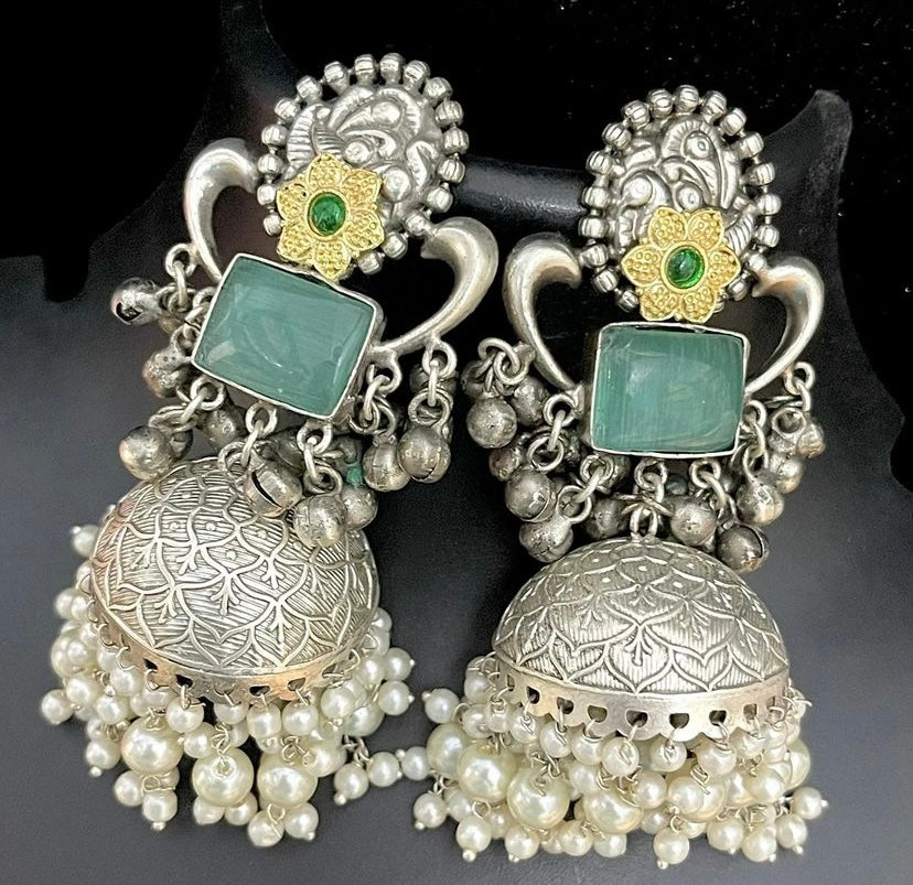 NOOR | silver with white pearl Long Jhumka - Bloom - By Sushmita