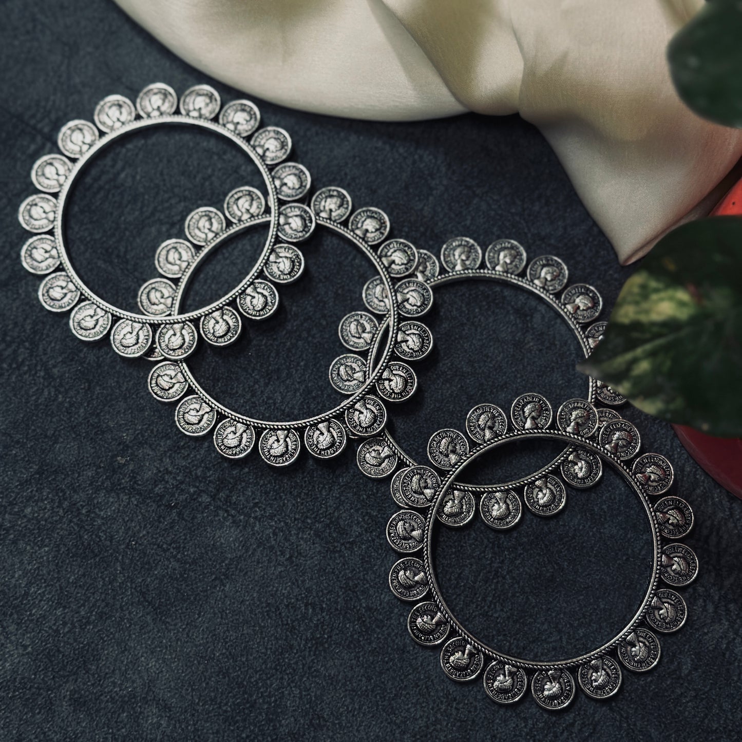 SILVER SLEEK COIN BANGLES - Bloom - By Sushmita