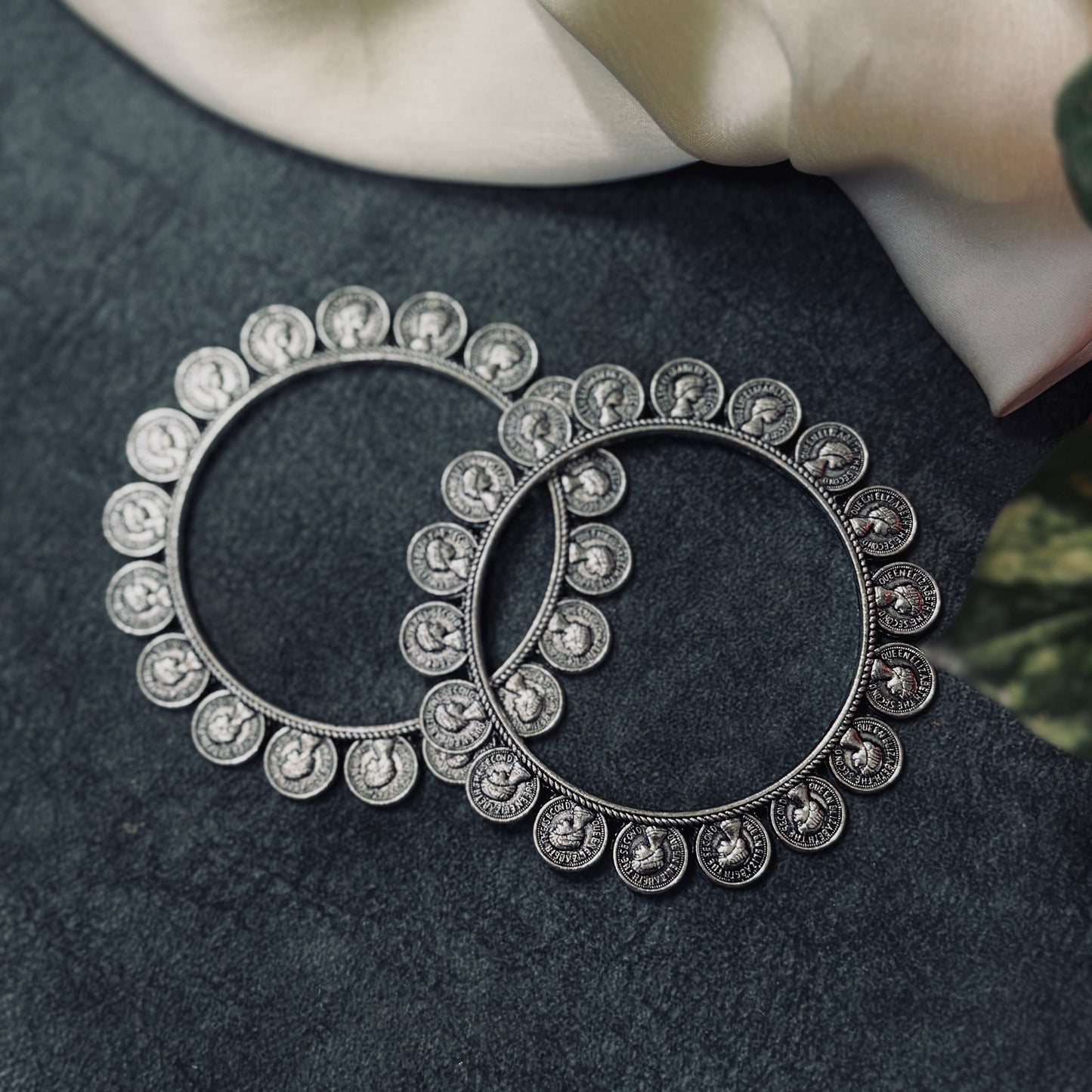 SILVER SLEEK COIN BANGLES - Bloom - By Sushmita