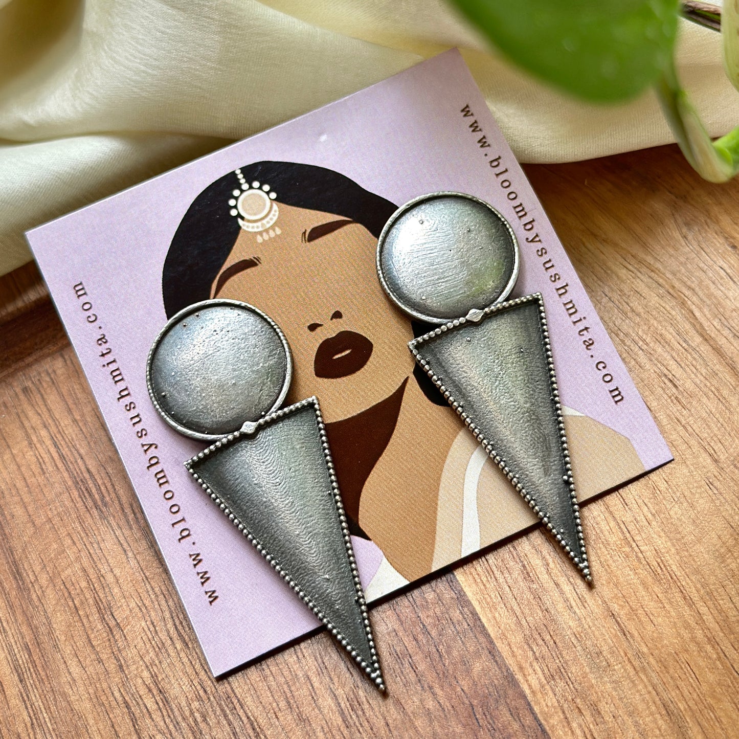 Antique silver lookalike geometric Earrings - Bloom - By Sushmita