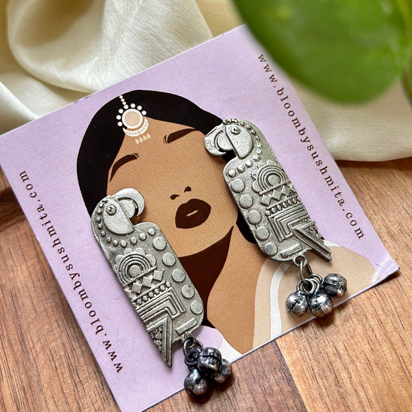 Silver Tota Parrot Stud Earrings - Bloom - By Sushmita