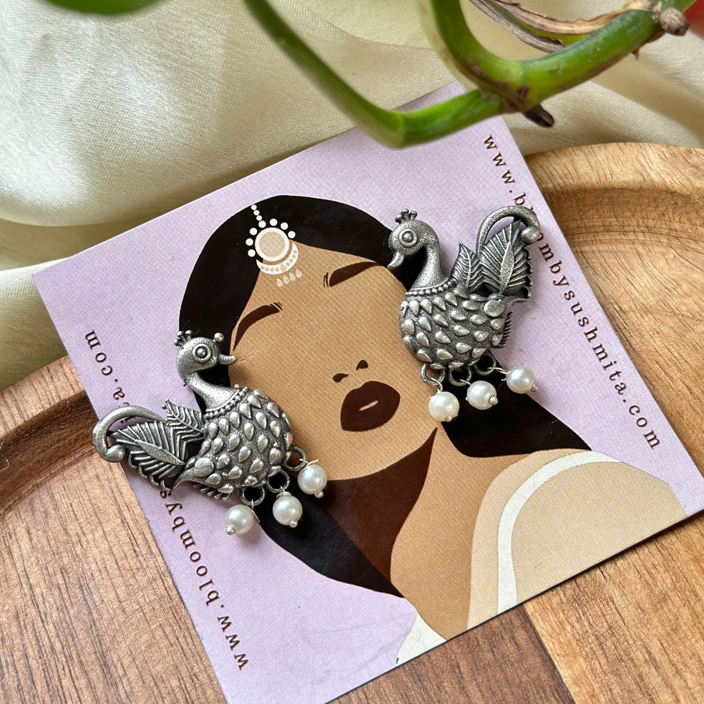 White Pearl Bird Earrings - Bloom - By Sushmita