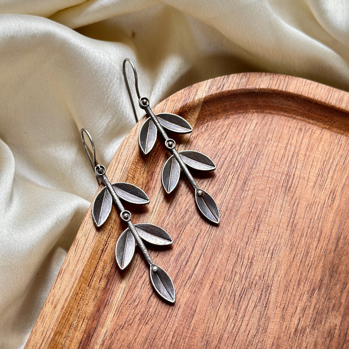 Silver Leaf Hanging Earrings - Bloom - By Sushmita