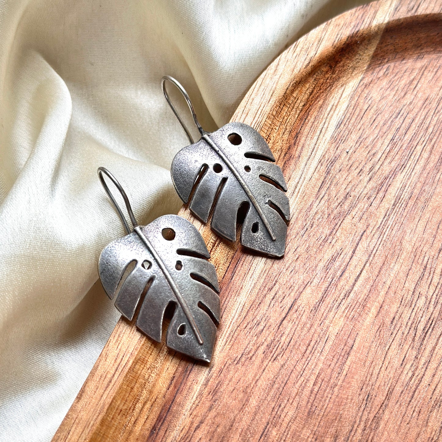 Silver Leaf Hanging Earrings - Bloom - By Sushmita