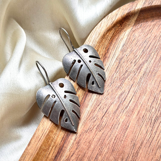 Silver Leaf Hanging Earrings - Bloom - By Sushmita