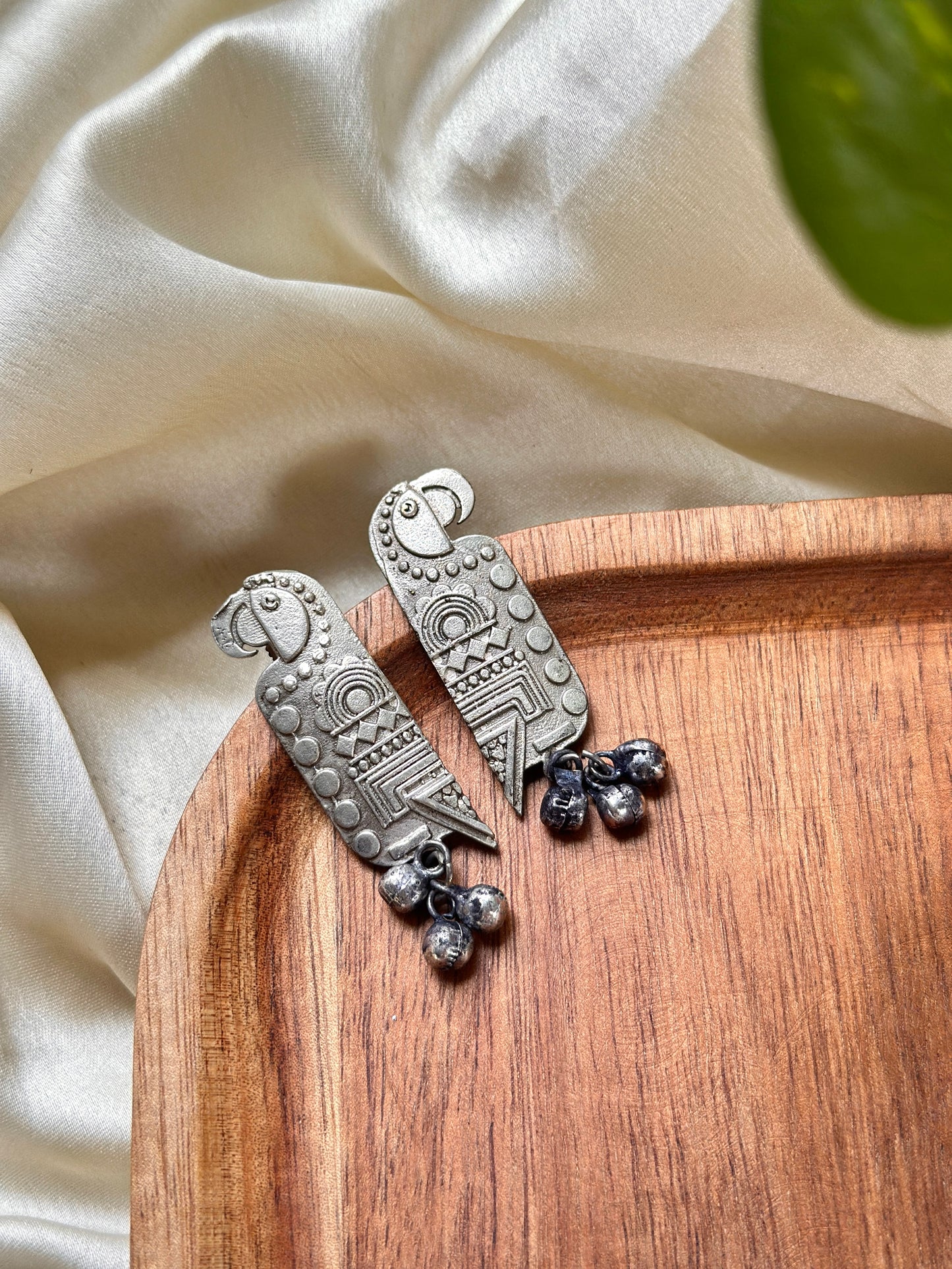 Silver Tota Parrot Stud Earrings - Bloom - By Sushmita