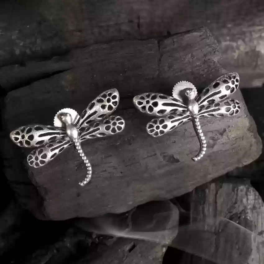 Dragon Fly Silver Earrings - Bloom - By Sushmita