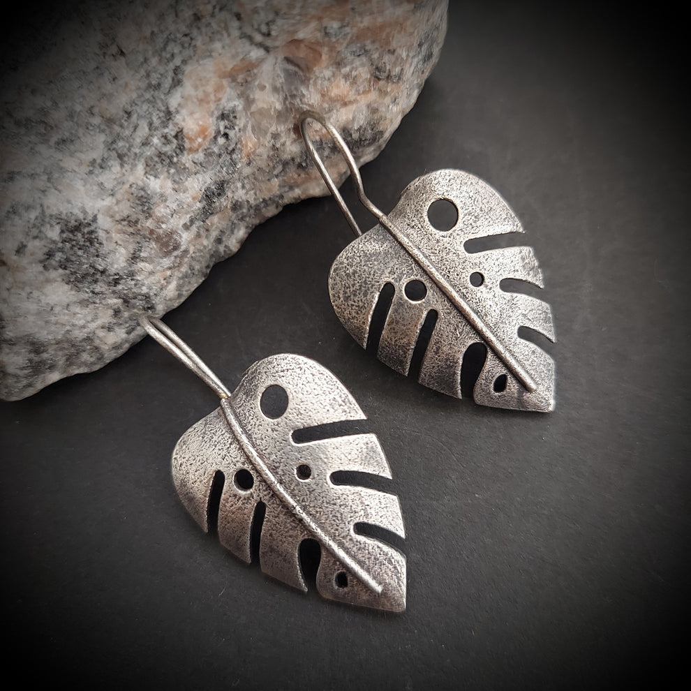 Silver Leaf Hanging Earrings - Bloom - By Sushmita