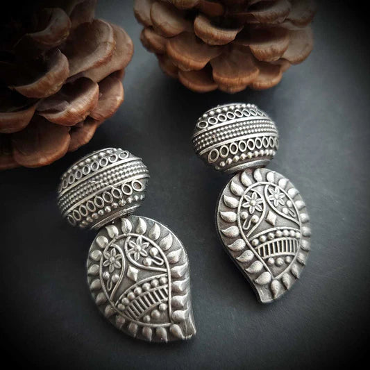 Antique silver lookalike Earrings - Bloom - By Sushmita