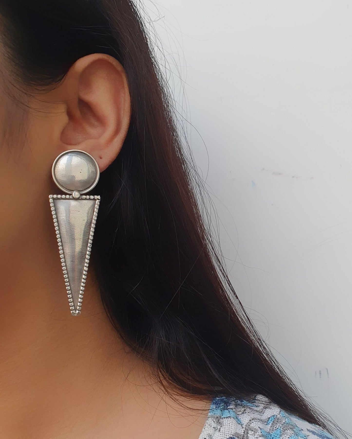 Antique silver lookalike geometric Earrings - Bloom - By Sushmita