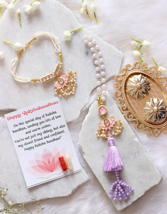 Designer Couple Rakhi Set For Bhaiya Bhabhi - Bloom - By Sushmita