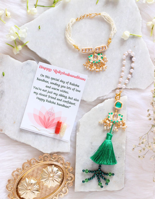 Designer Couple Rakhi Set For Bhaiya Bhabhi - Bloom - By Sushmita