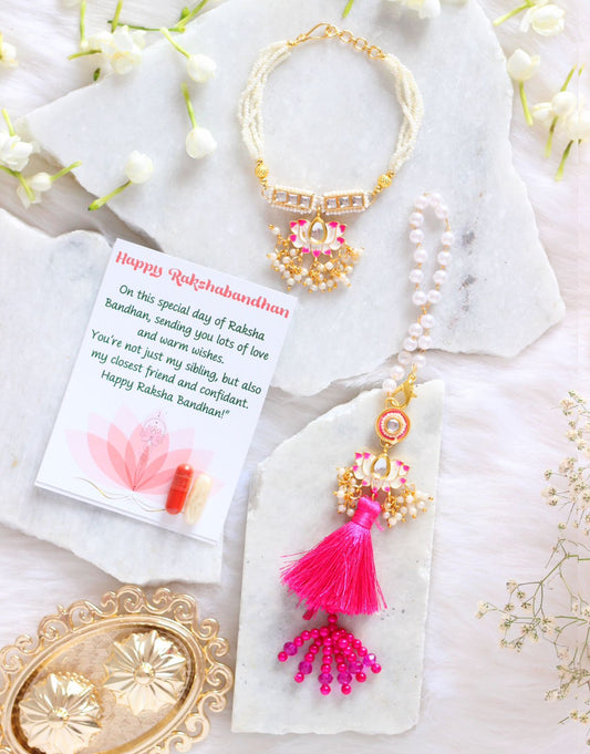 Designer Couple Rakhi Set For Bhaiya Bhabhi - Bloom - By Sushmita