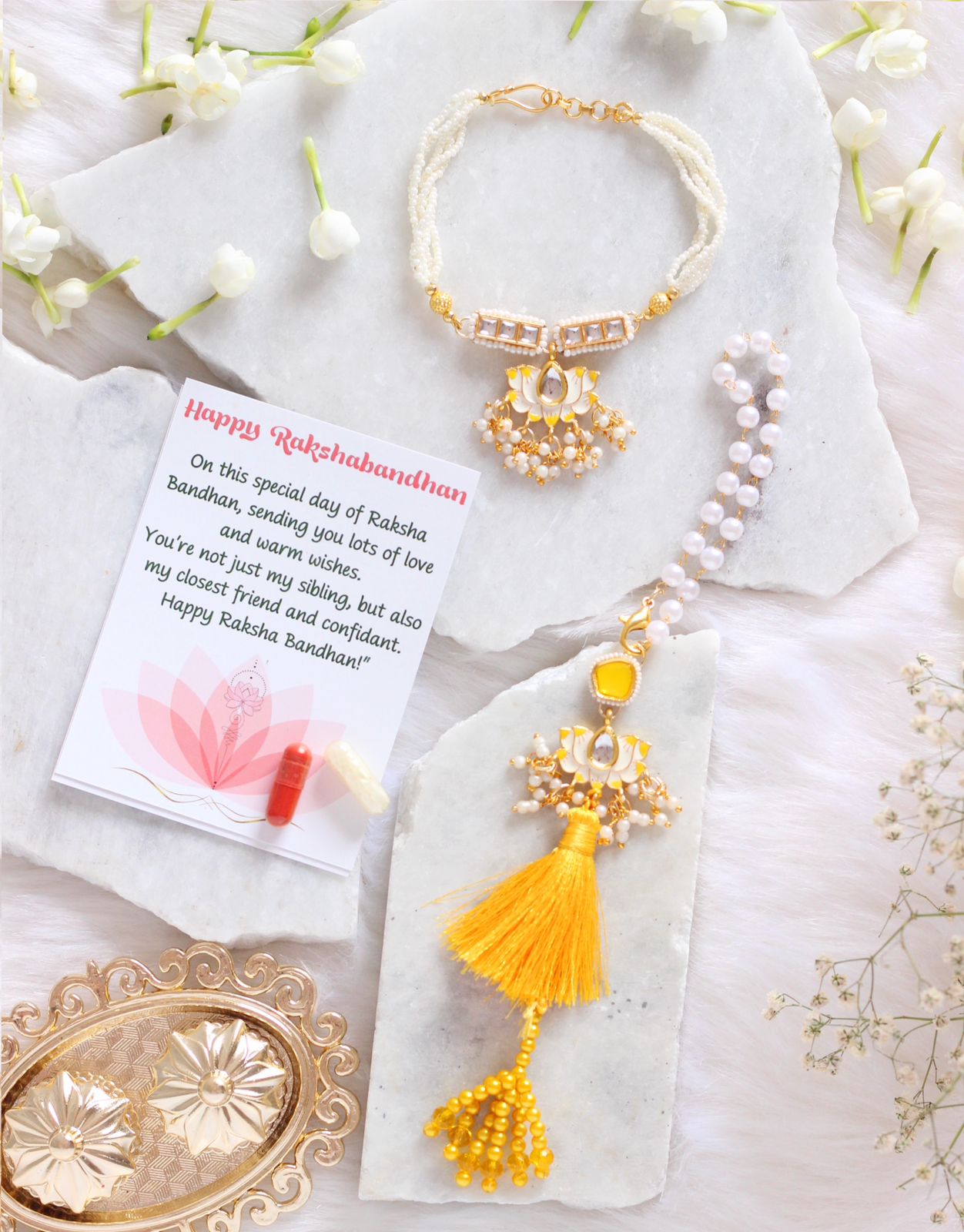 Designer Couple Rakhi Set For Bhaiya Bhabhi - Bloom - By Sushmita