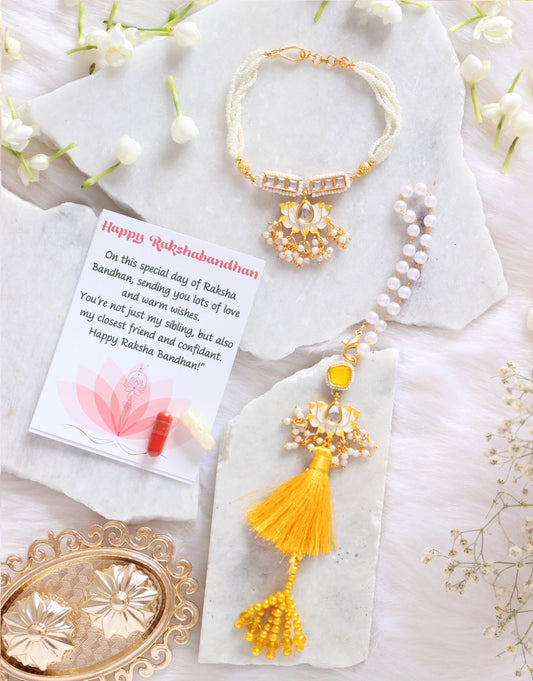 Designer Couple Rakhi Set For Bhaiya Bhabhi - Bloom - By Sushmita