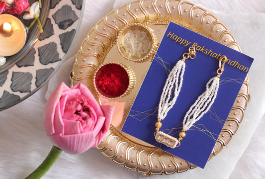 Designer kundan and pearl Bracelet Rakhi - Bloom - By Sushmita