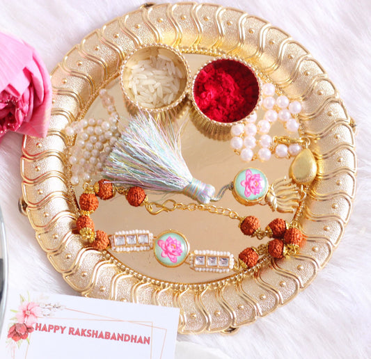 Designer Couple Rakhi Set For Bhaiya Bhabhi - Bloom - By Sushmita
