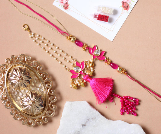 Designer Couple Rakhi Set For Bhaiya Bhabhi - Bloom - By Sushmita