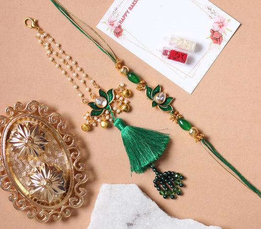 Designer Couple Rakhi Set For Bhaiya Bhabhi - Bloom - By Sushmita