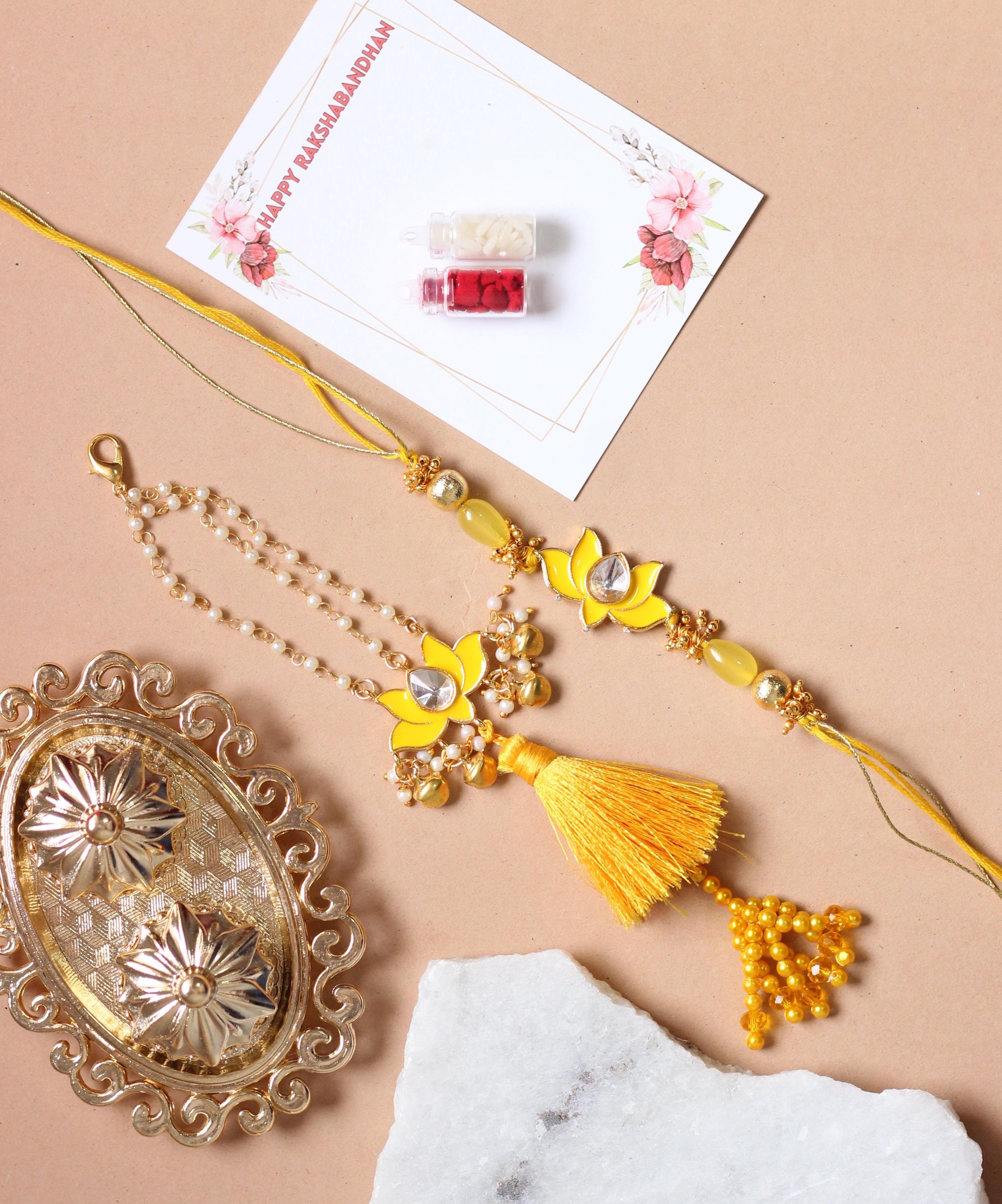 Designer Couple Rakhi Set For Bhaiya Bhabhi - Bloom - By Sushmita