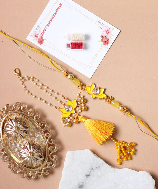 Designer Couple Rakhi Set For Bhaiya Bhabhi - Bloom - By Sushmita