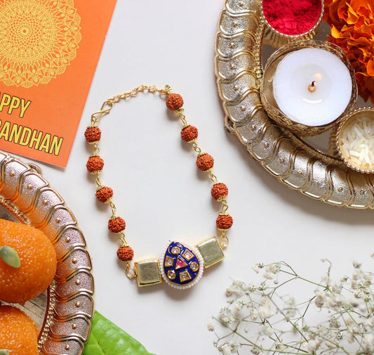 Designer Rudraksha Bracelet Rakhi - Bloom - By Sushmita