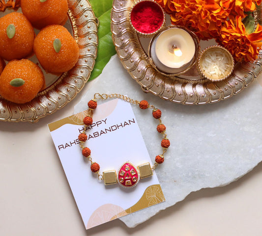 Designer Rudraksha Bracelet Rakhi - Bloom - By Sushmita