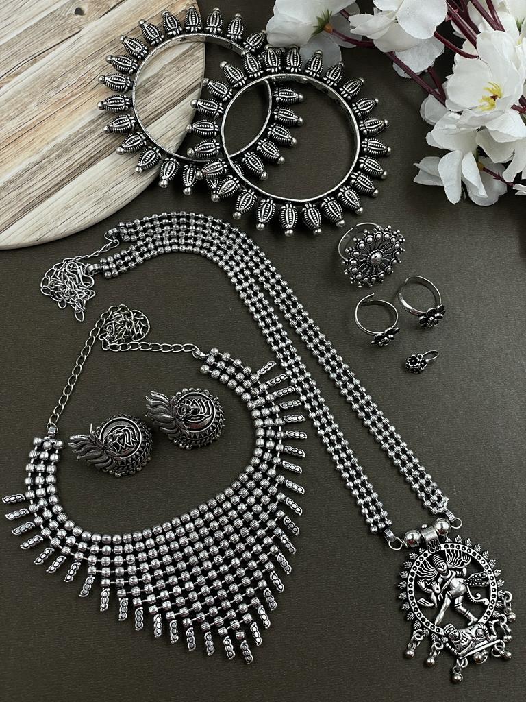 AARYA 7 - Piece Gift Combo Set oxidised German silver saree kurta Bloom - By Sushmita India Navratri Diwali Ganpati holi Eid