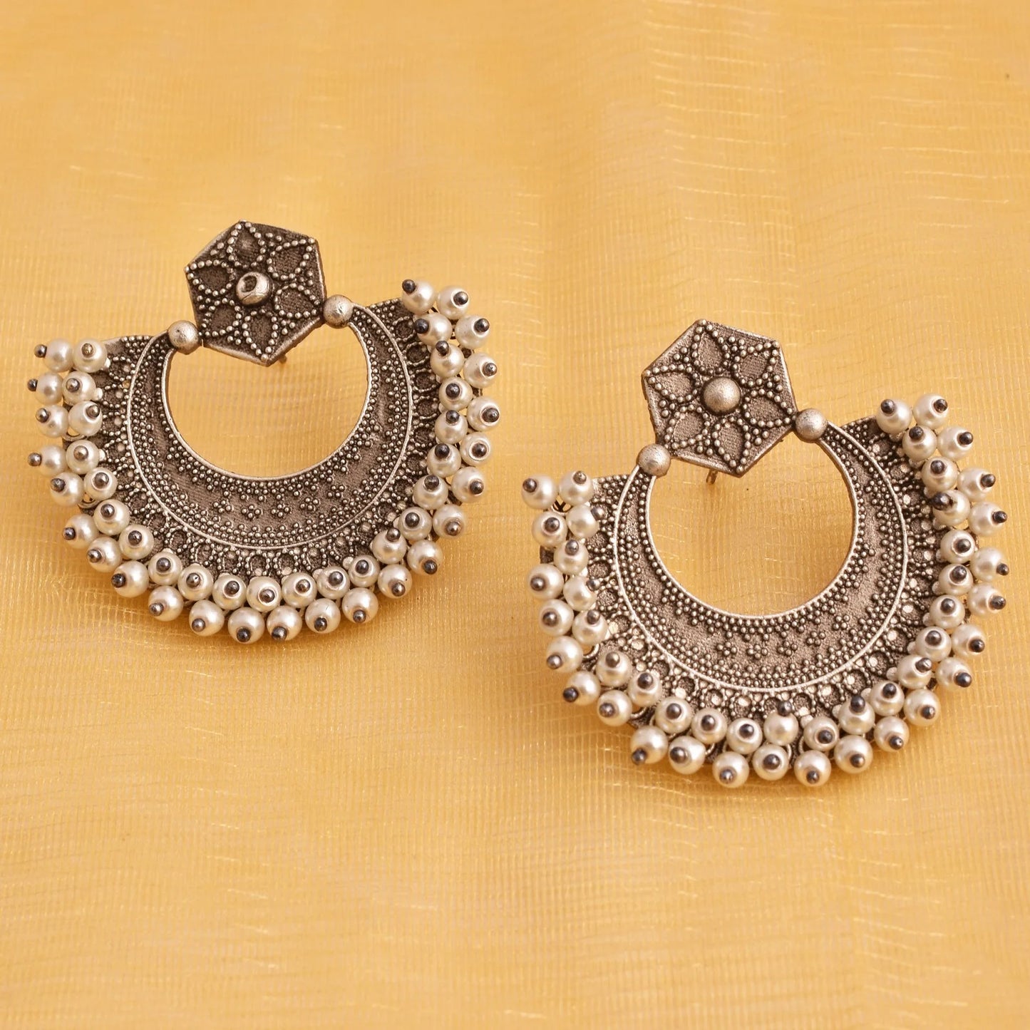 Sweta Chandbali with white pearls - Bloom - By Sushmita