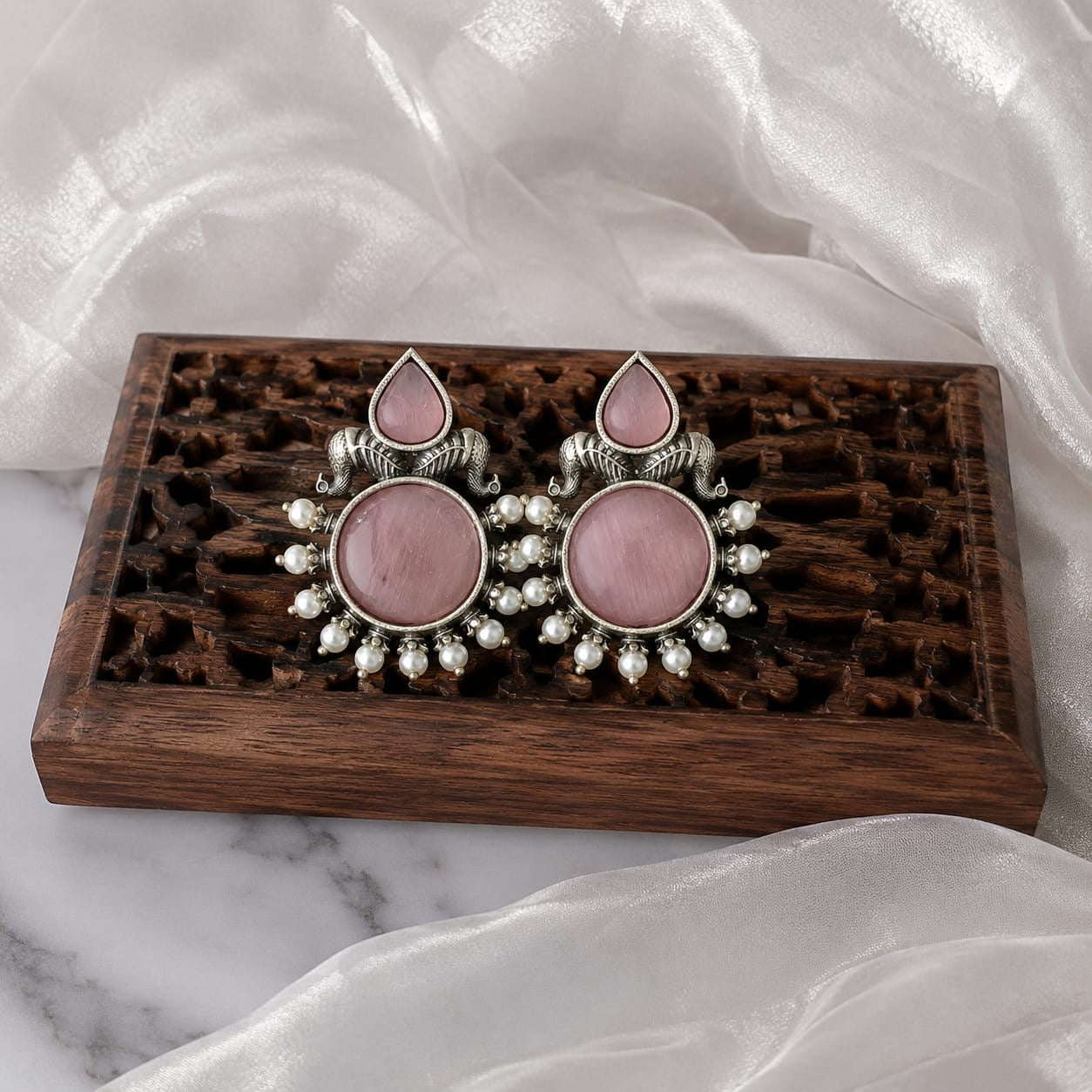 Monalisa stone Statement light-weighted Silver Earrings