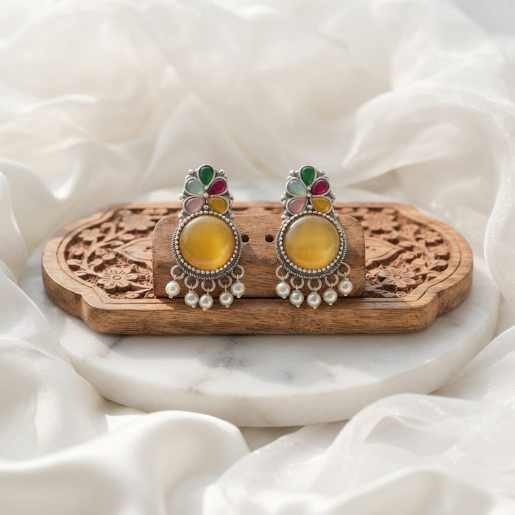Monalisa stone Statement light-weighted Silver Earrings