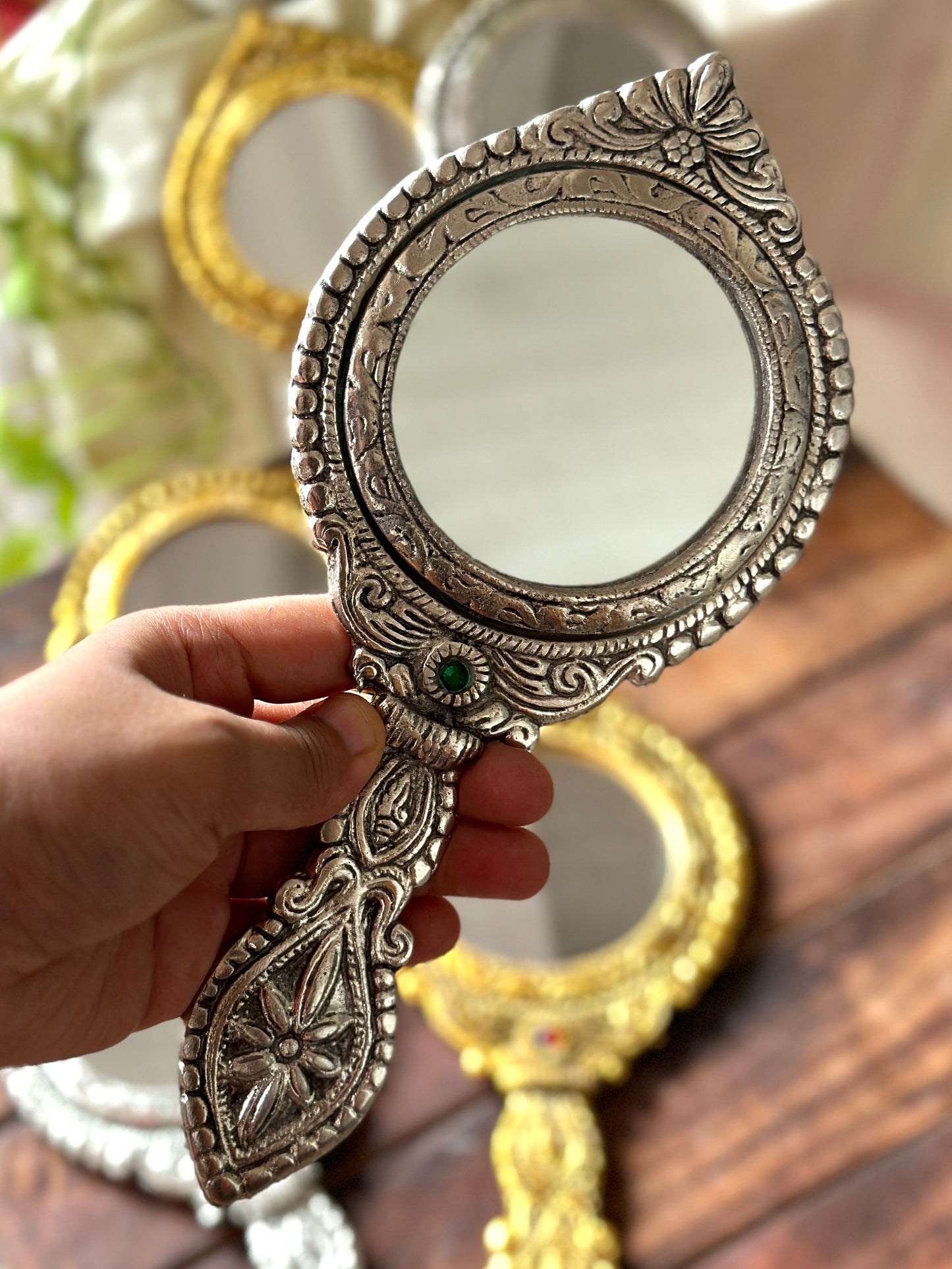 German Silver Mirror - Bloom - By Sushmita