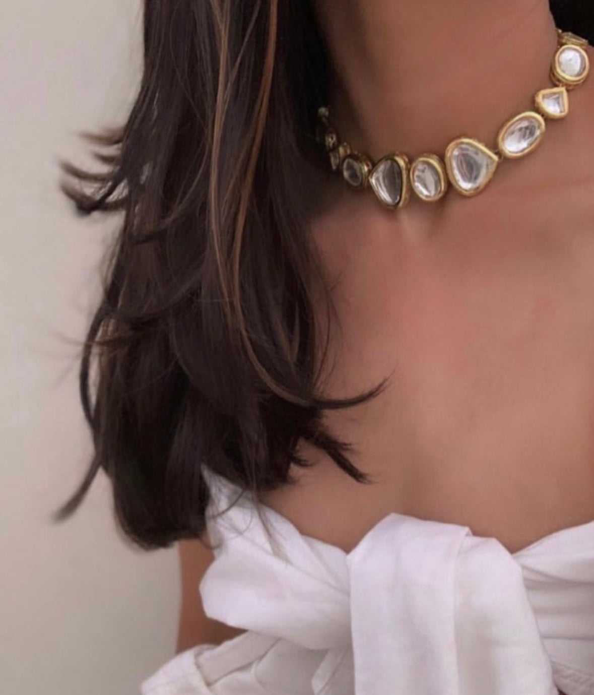 Kundan one line choker Necklace with Earrings - Bloom - By Sushmita